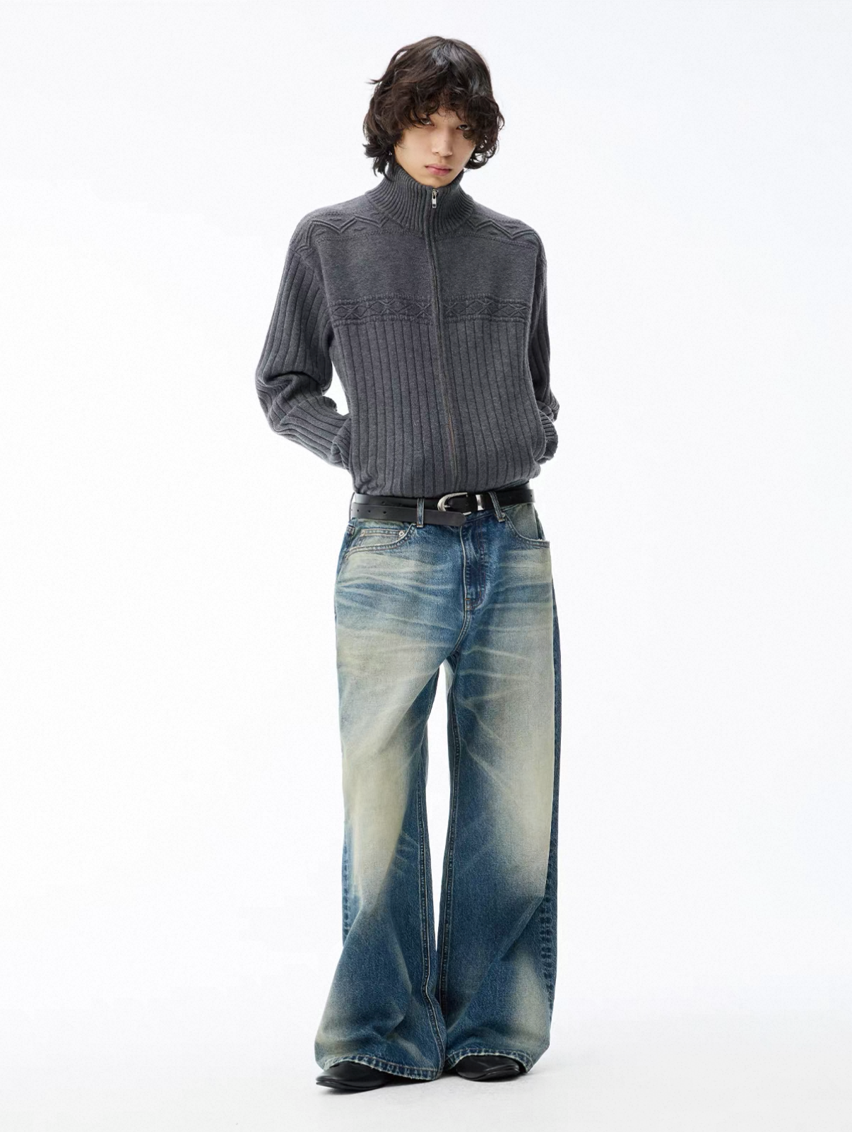 Jacquard Texture Zipper Cardigan