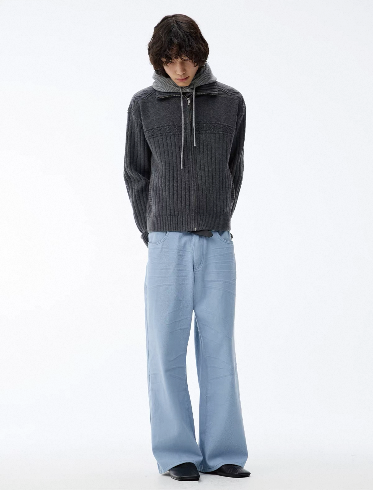 Jacquard Texture Zipper Cardigan