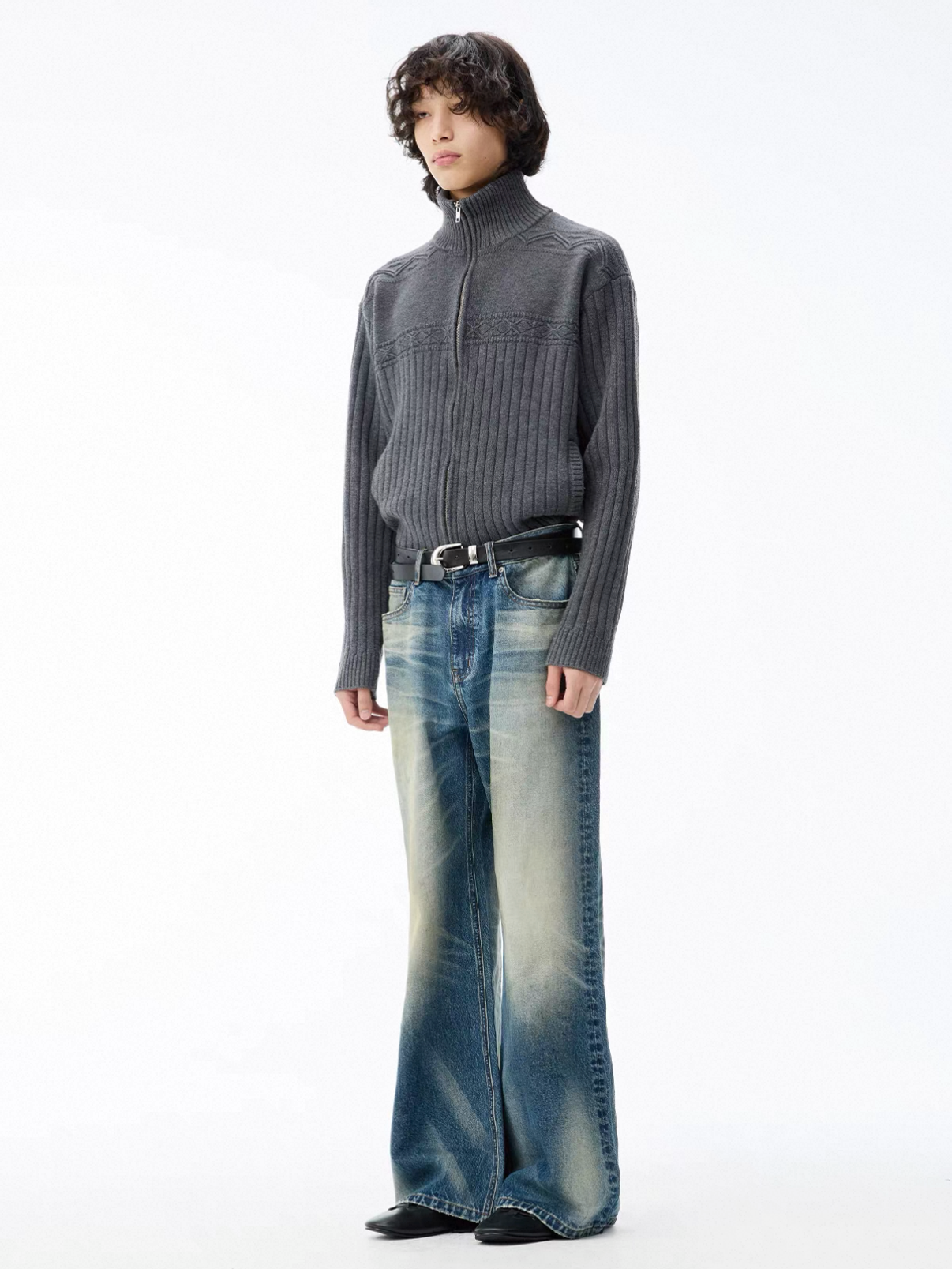 Jacquard Texture Zipper Cardigan