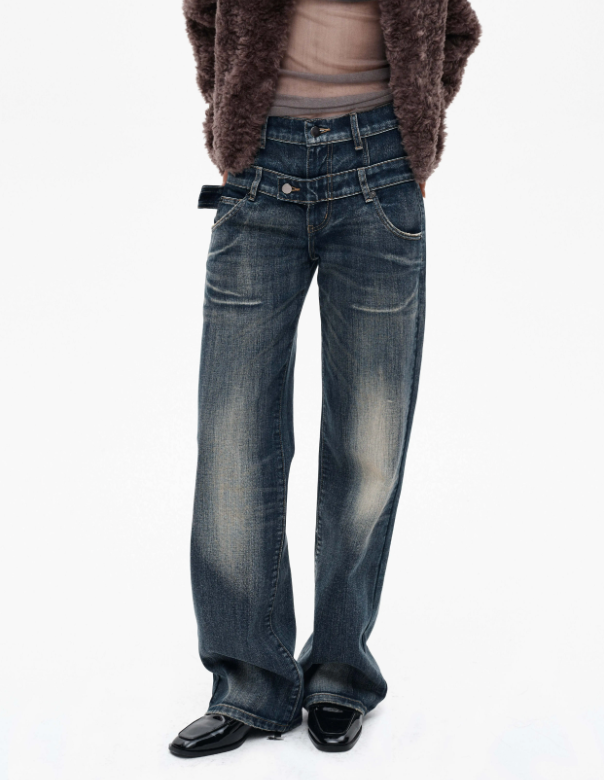 Double Waist Washed Jeans