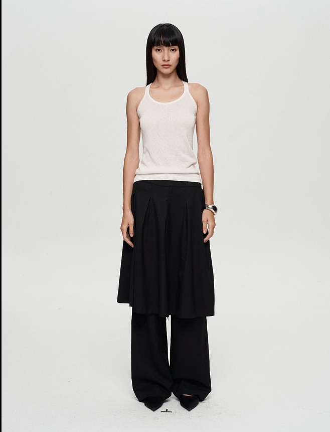 Lace Up Pleated Skirt Trouser