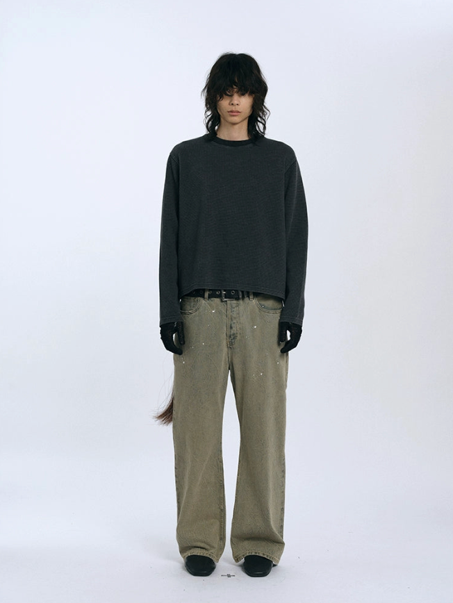 Straight Rip Ripple Destruction Jeans