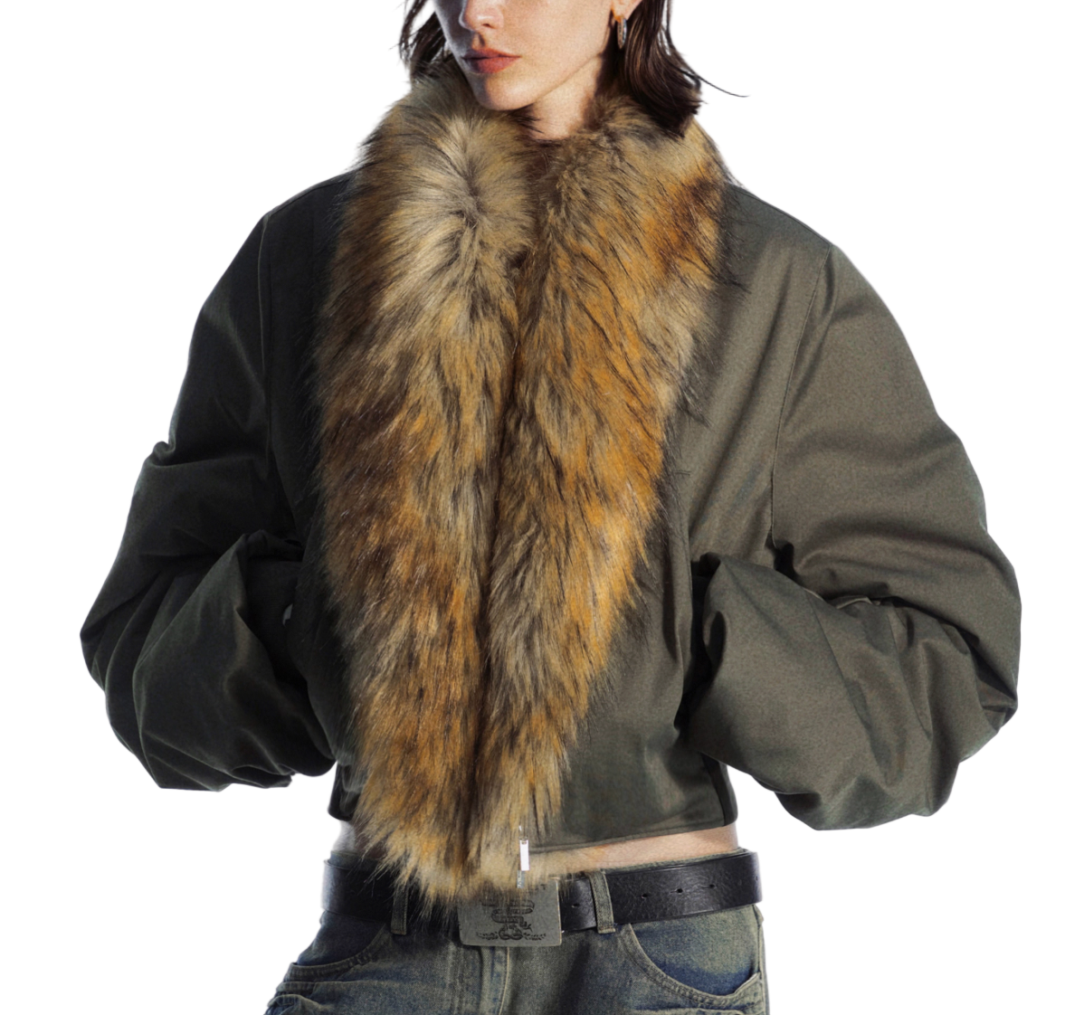 Detachable fur collar Bomber Jacket