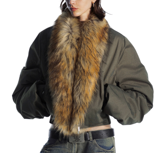 Detachable fur collar Bomber Jacket