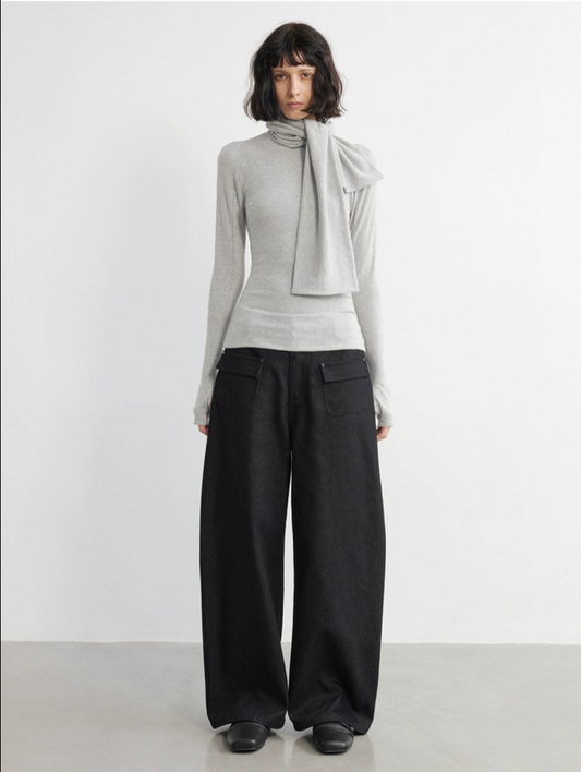 Scarf Neckline Lace-up T-shirt