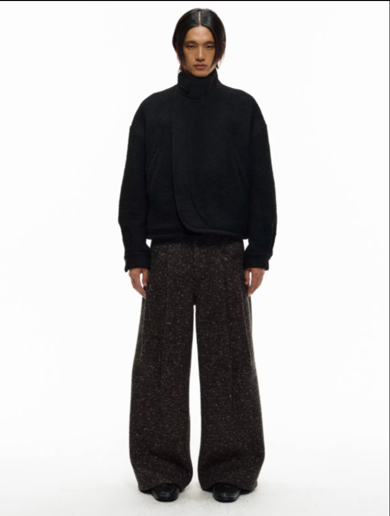 Double-pleated tweed trouser