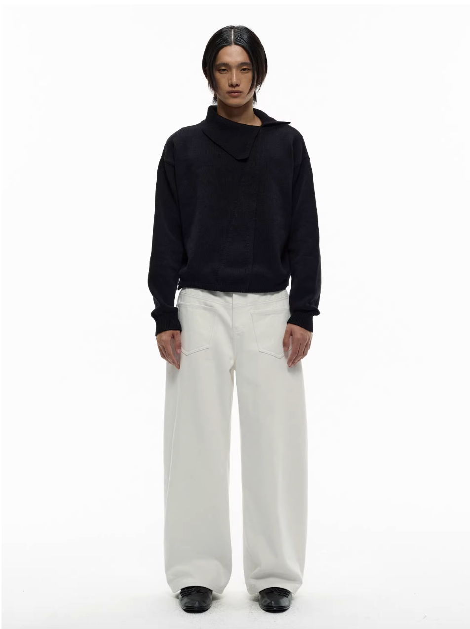 Cross-Collar Wool Sweater