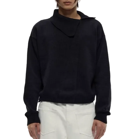 Cross-Collar Wool Sweater