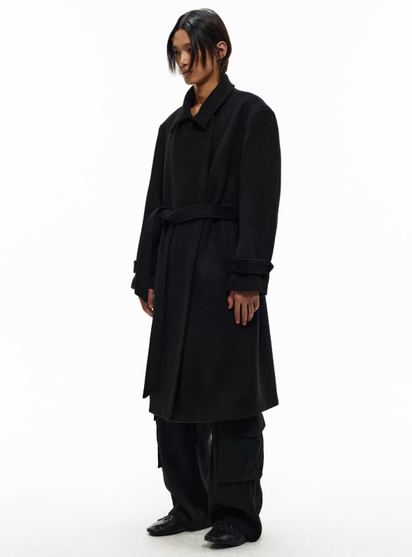 Lace-up coat wool coat