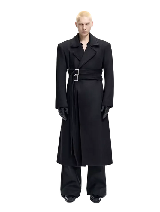 Double Lace-up Large Lapel Wool Coat