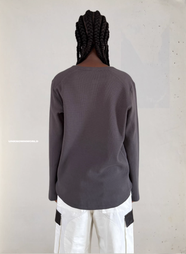 Waffle Henry Collar Pullover Thin Sweatshirt