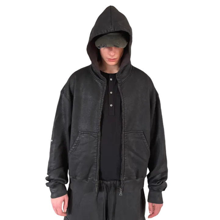 Hand-waxed Loose Hoodie Zip Sweatshirt