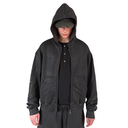 Hand-waxed Loose Hoodie Zip Sweatshirt