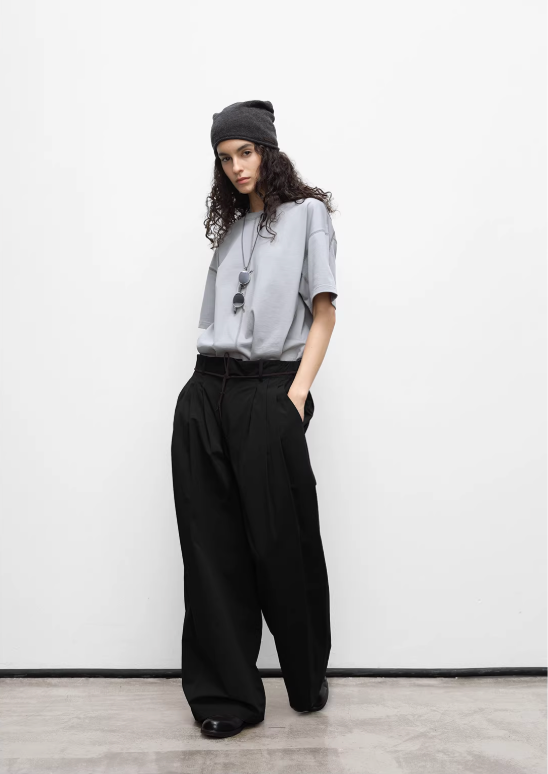 Multi-pleated loose wide-leg trousers