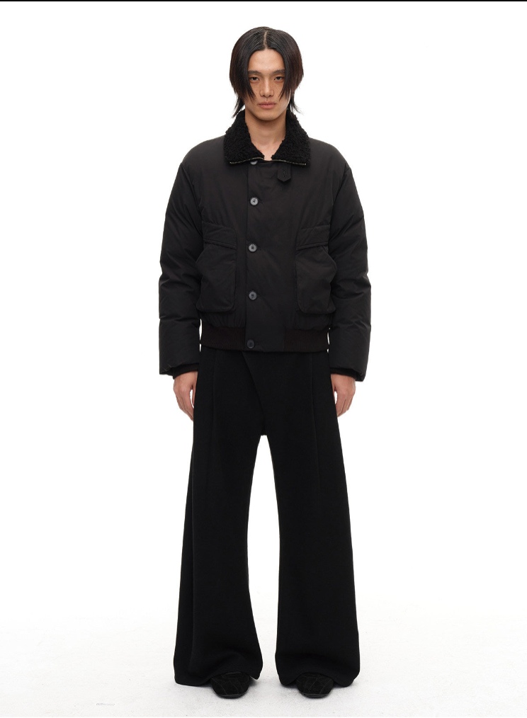 Fur Collar Slip Pocket Buttoned Down Jacket