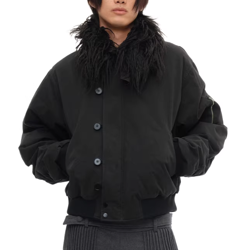 Distressed detachable fur collar n2b cotton jacket
