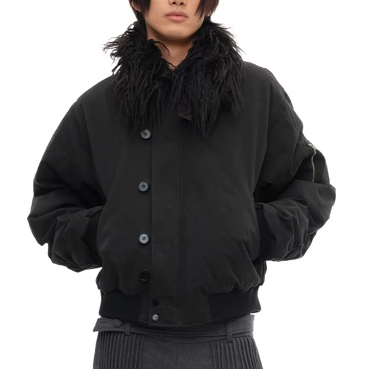 Distressed detachable fur collar n2b cotton jacket