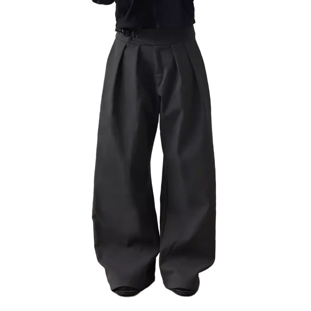 Slide buckle wide-leg trousers