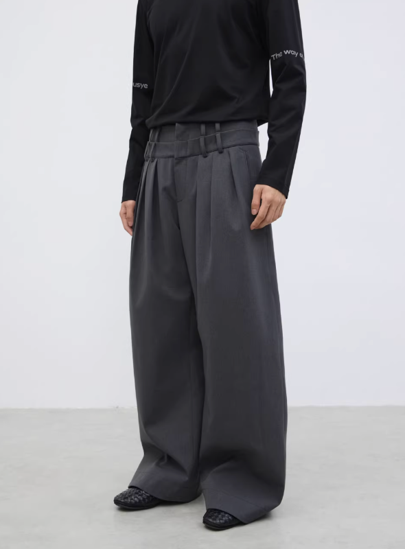 Wool double waist trousers
