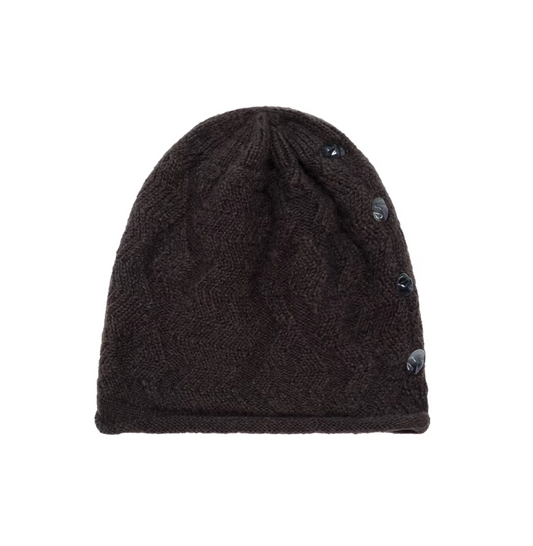Button-up trim stacked wool knit beanie