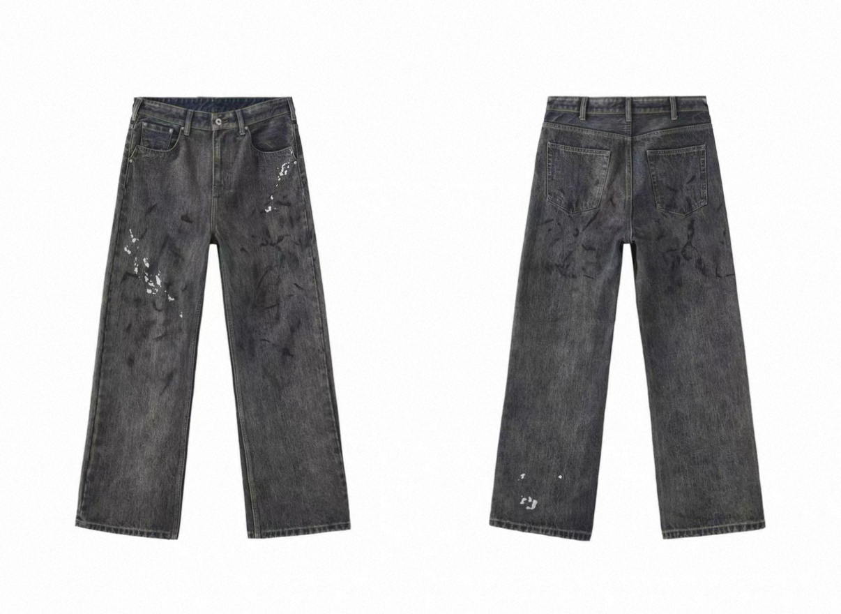 Mud-dyed splashed painter denim jeans