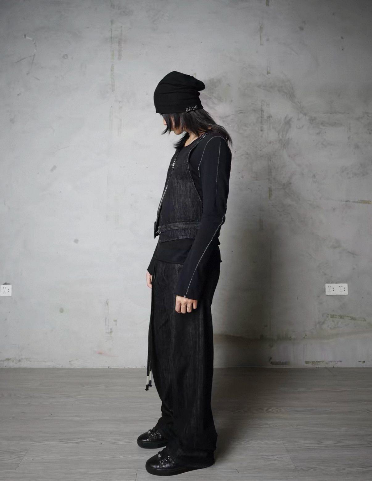 Black Red Ear Denim Vest