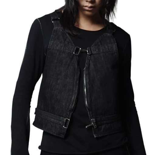 Black Red Ear Denim Vest