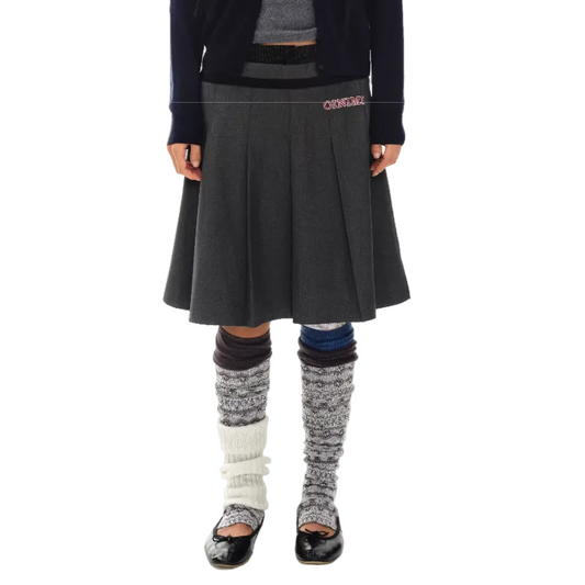 double waistband gray suit pleated skirt