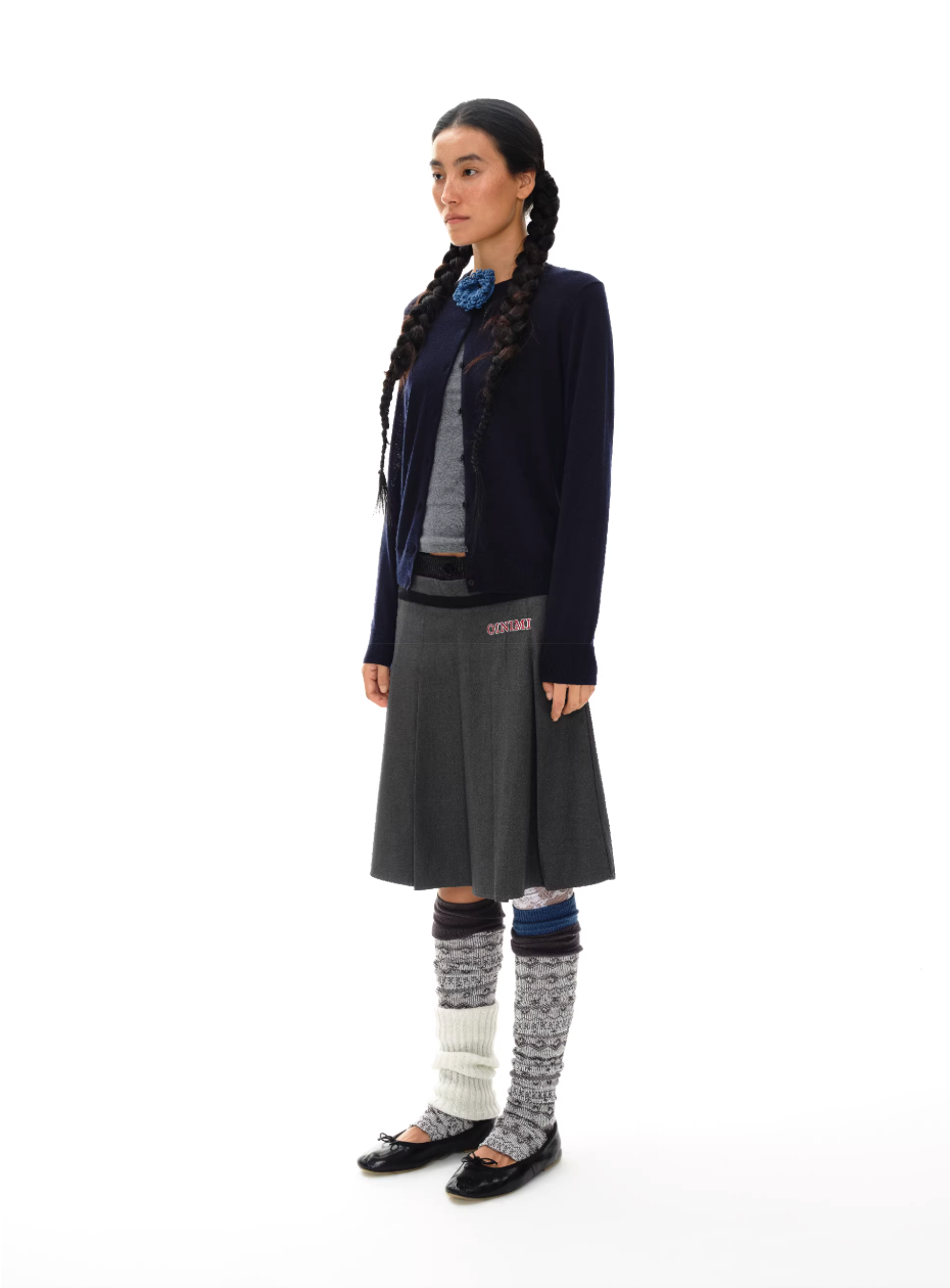 double waistband gray suit pleated skirt