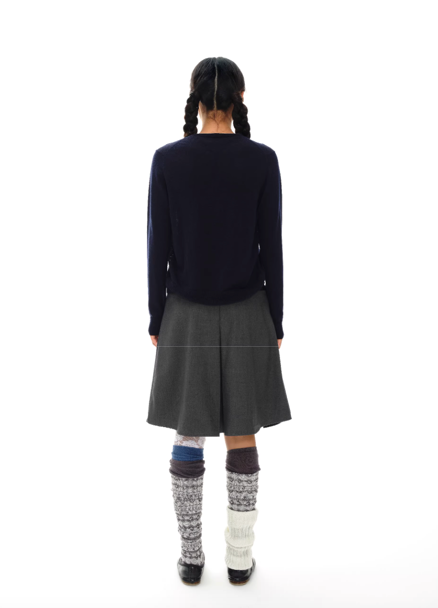 double waistband gray suit pleated skirt