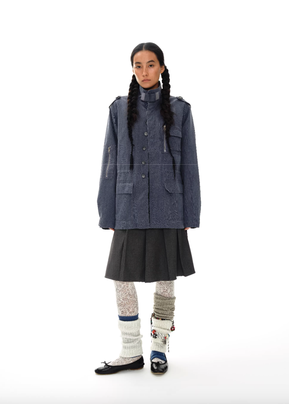 double waistband gray suit pleated skirt
