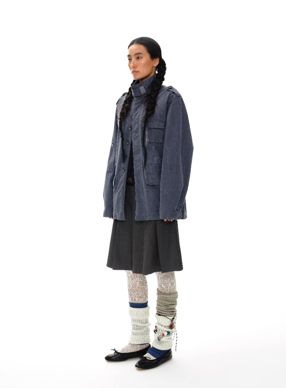 double waistband gray suit pleated skirt