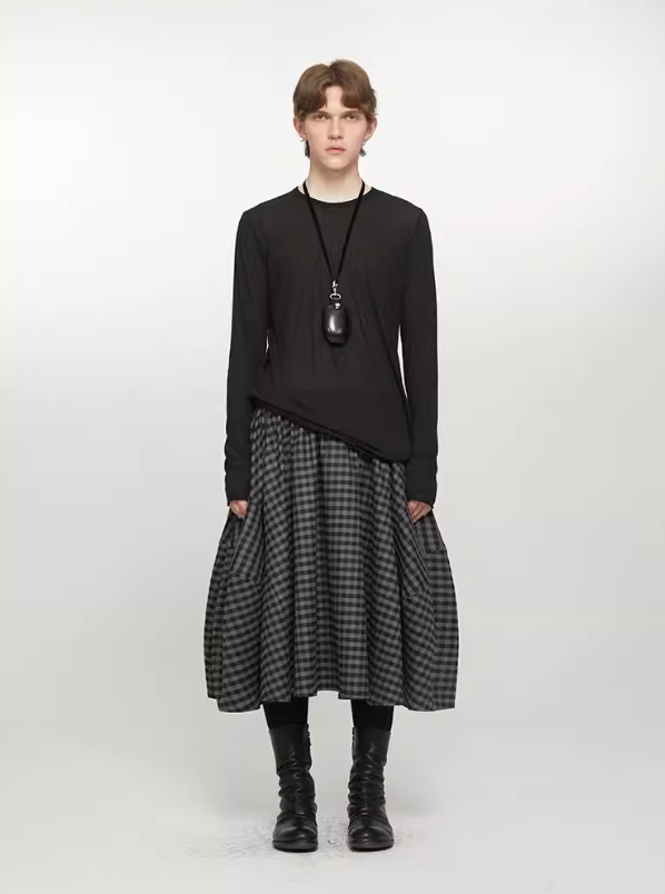 Layered pin-checked skirt