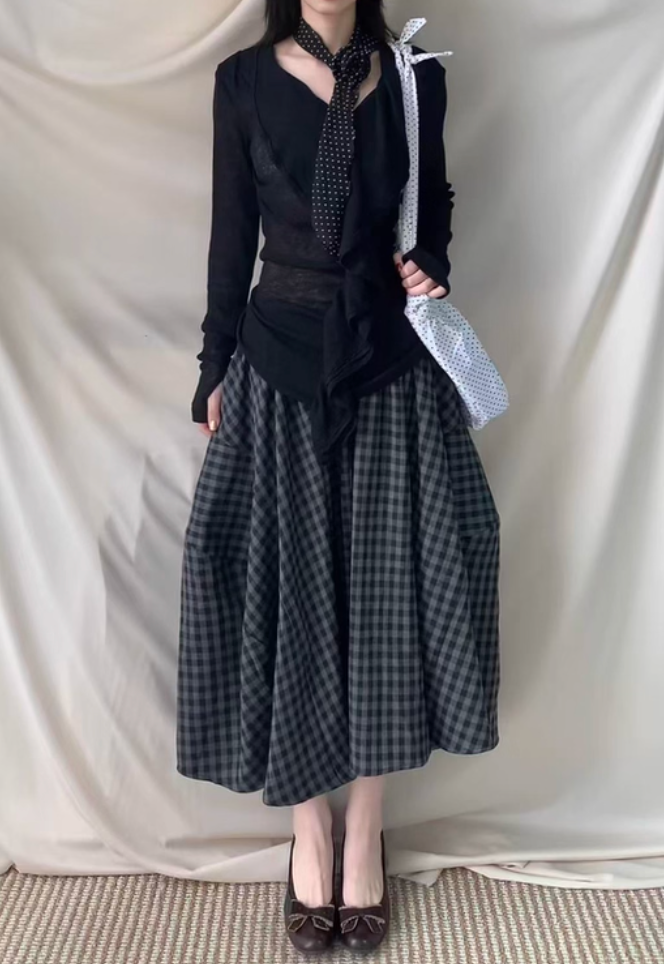 Layered pin-checked skirt