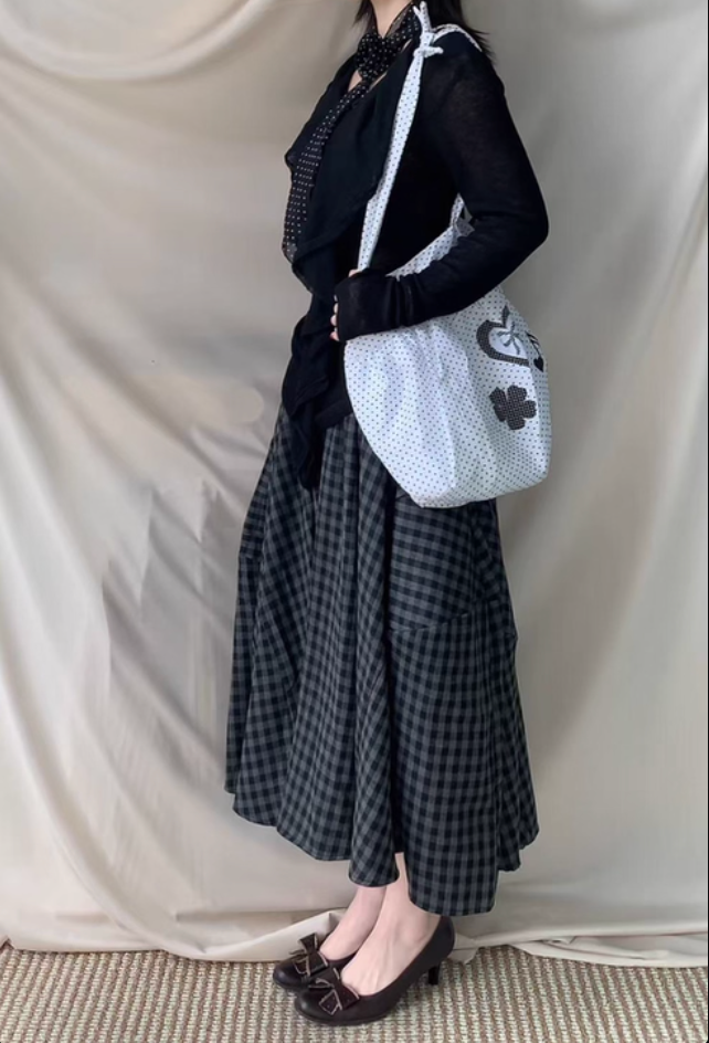 Layered pin-checked skirt