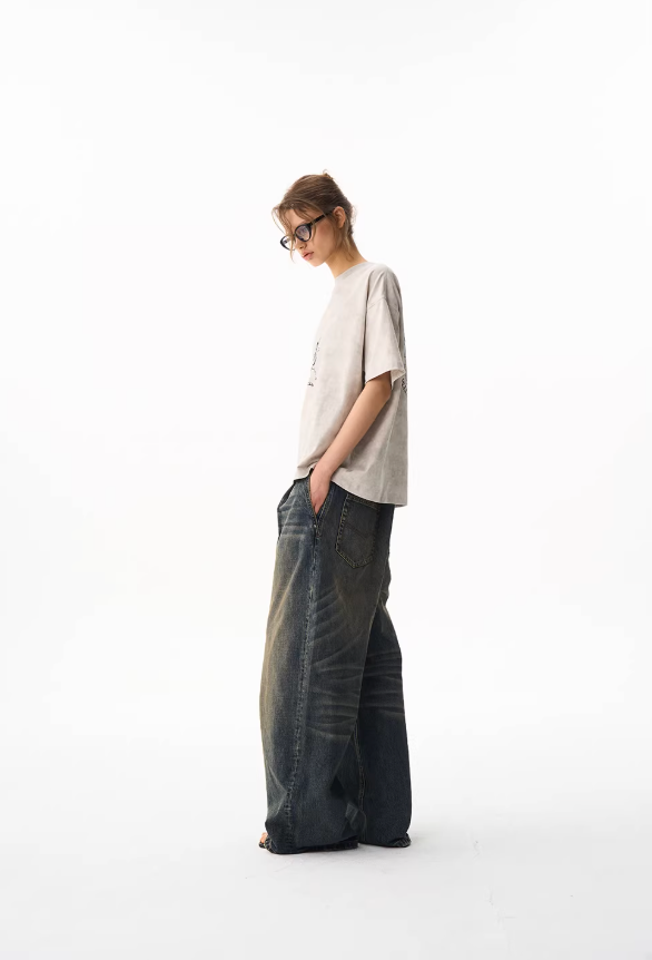 'Ace Pants' pinch pleated washed baggy jeans