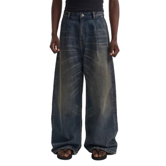 'Ace Pants' pinch pleated washed baggy jeans