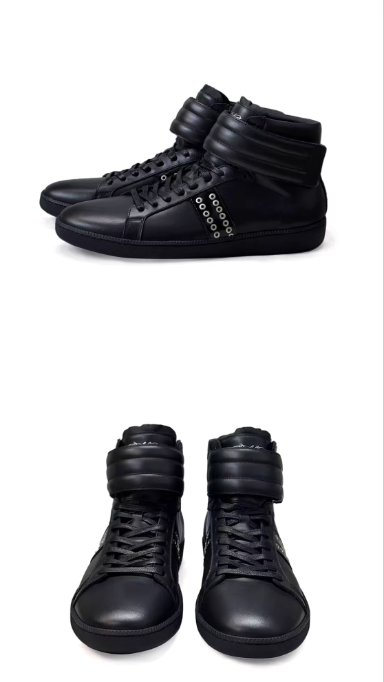 Cowhide Vintage Stud High-Top Sneakers