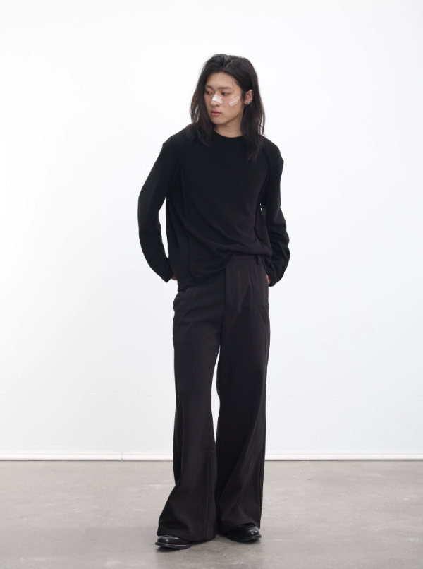 3D woolen pleated trousers