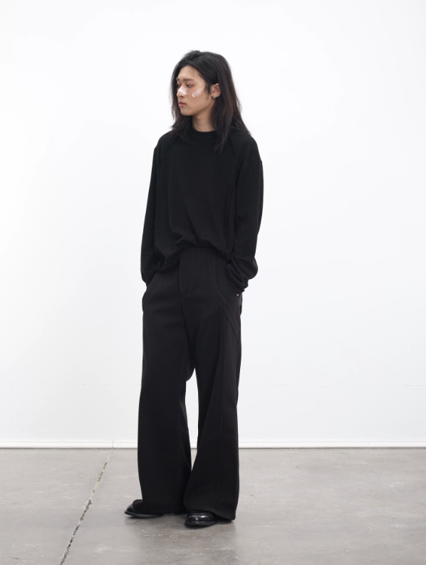 3D woolen pleated trousers