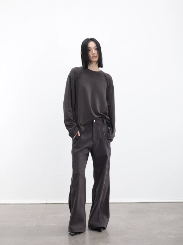 3D woolen pleated trousers