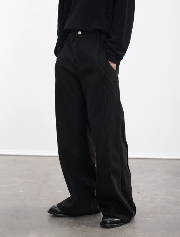 3D woolen pleated trousers