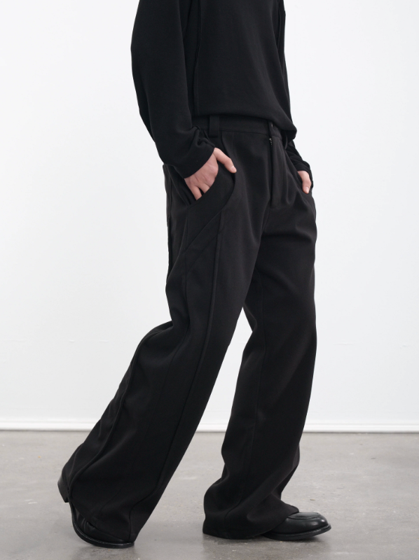 3D woolen pleated trousers