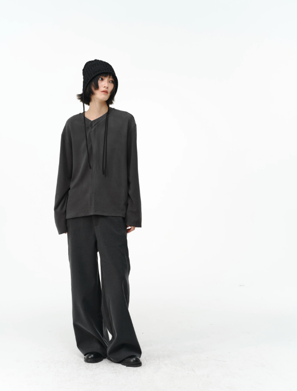 Wide-leg button trousers