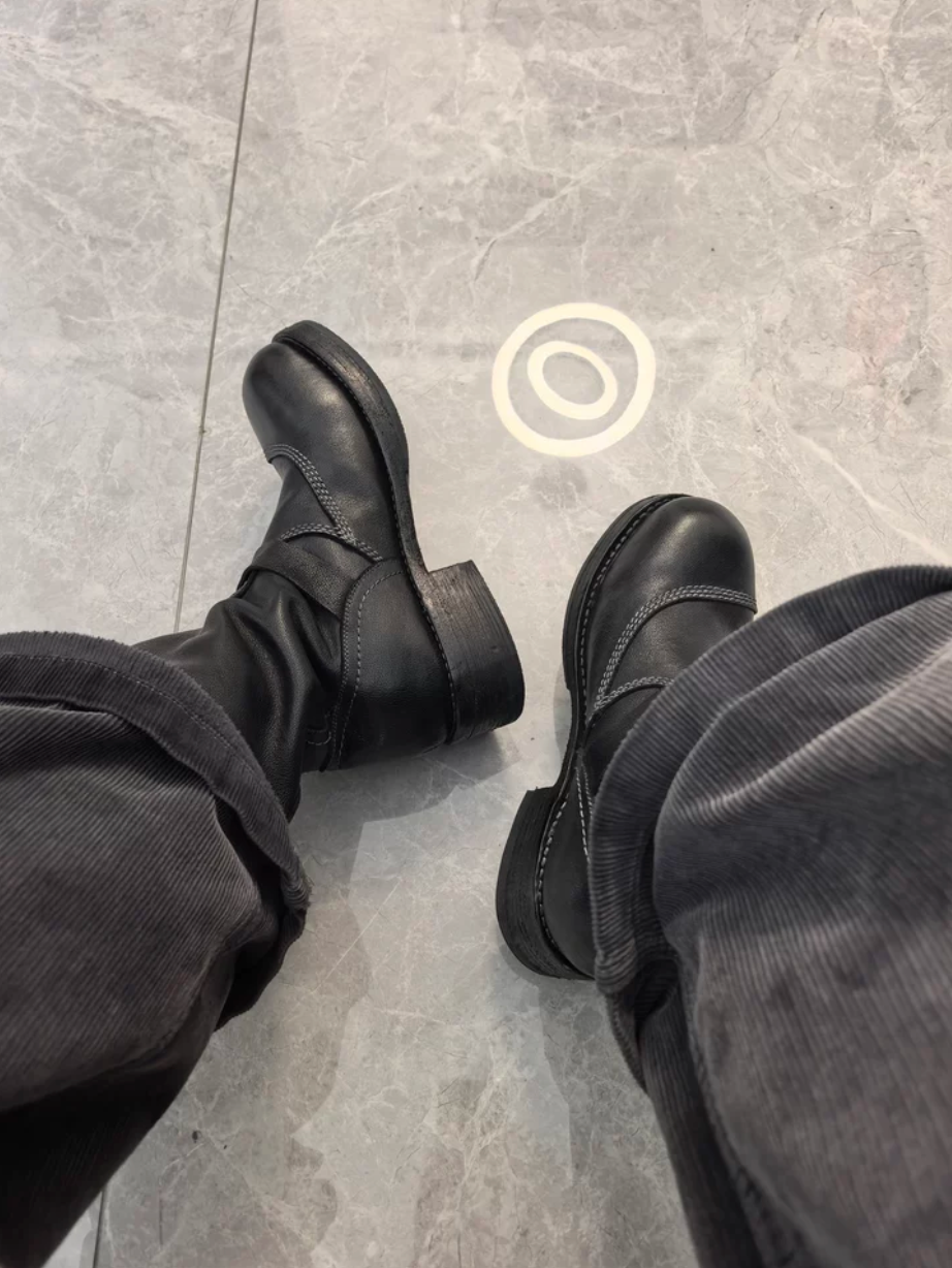 Heavy washed vintage distressed engineer boots