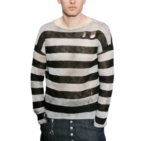 Striped stained dye long sleeve T-shirt