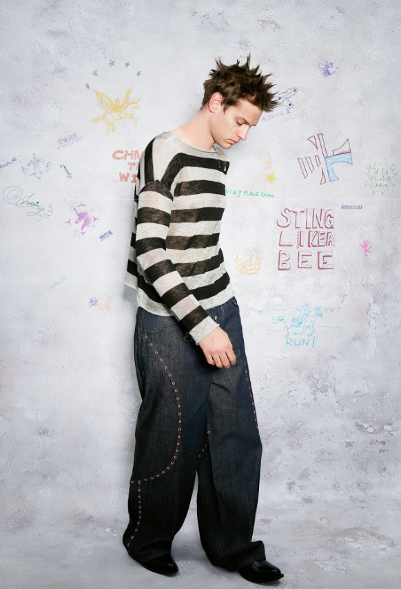 Striped stained dye long sleeve T-shirt