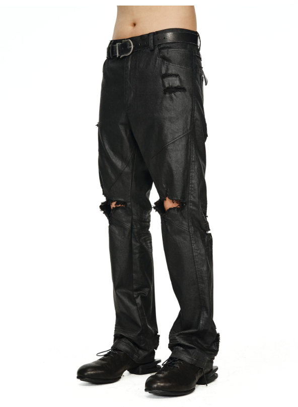 HEAVY RIPPED & ERODED KNEE STRAIGHT-LEG JEANS