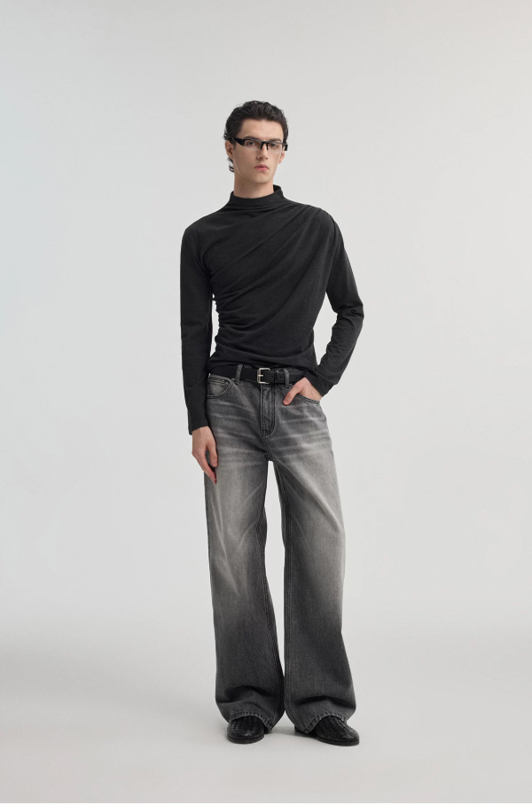 Ripple Pleated Long Sleeve Shirt
