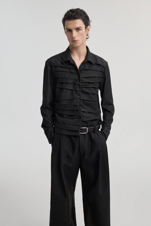 Mummy pleated layered shirt